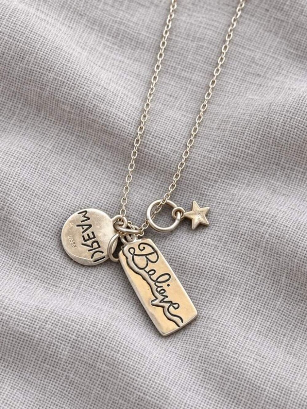Sterling Silver Tested Dream Believe Star Charm Necklace